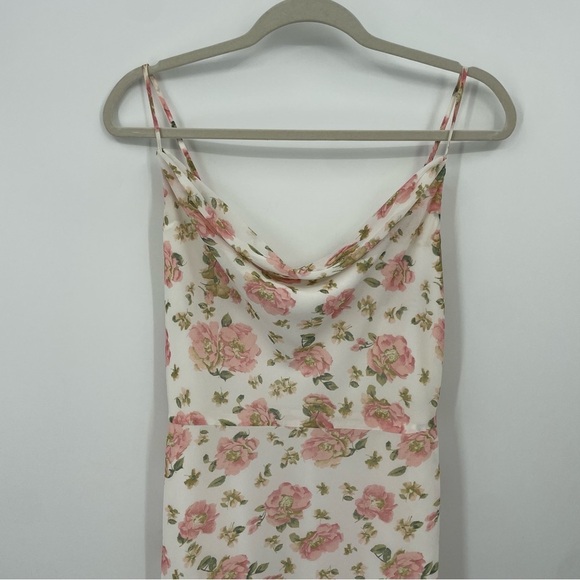 LPA white pink Floral Maxi long Dress Sz S spaghetti strap draped neckline - Picture 5 of 14